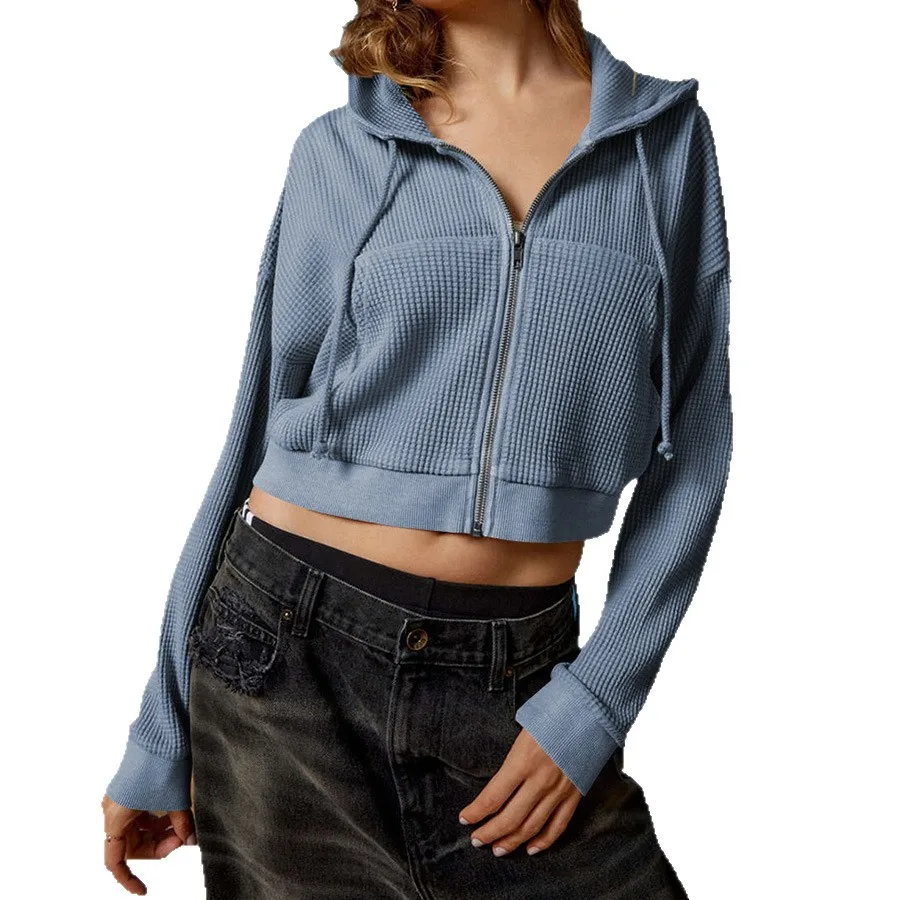 Moletom Casual com Capuz e Zíper para Mulheres, Slimming, Cor Pura, Moda, Material de Fibra de Bambu Orgânico