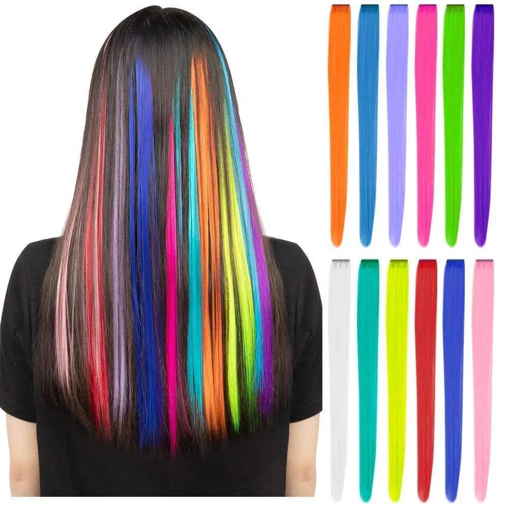 Clip nelle estensioni dei capelli, estensioni dei capelli colorate il partito mette in evidenza i posticci sintetici lunghi e lisci per le donne