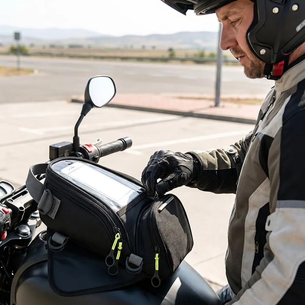 Motorcycle Riding Tank Bag Magnetic Fuel Tank Bag With Touchable Phone Screen Window Waterproof Motorbike Riding Storage Bag