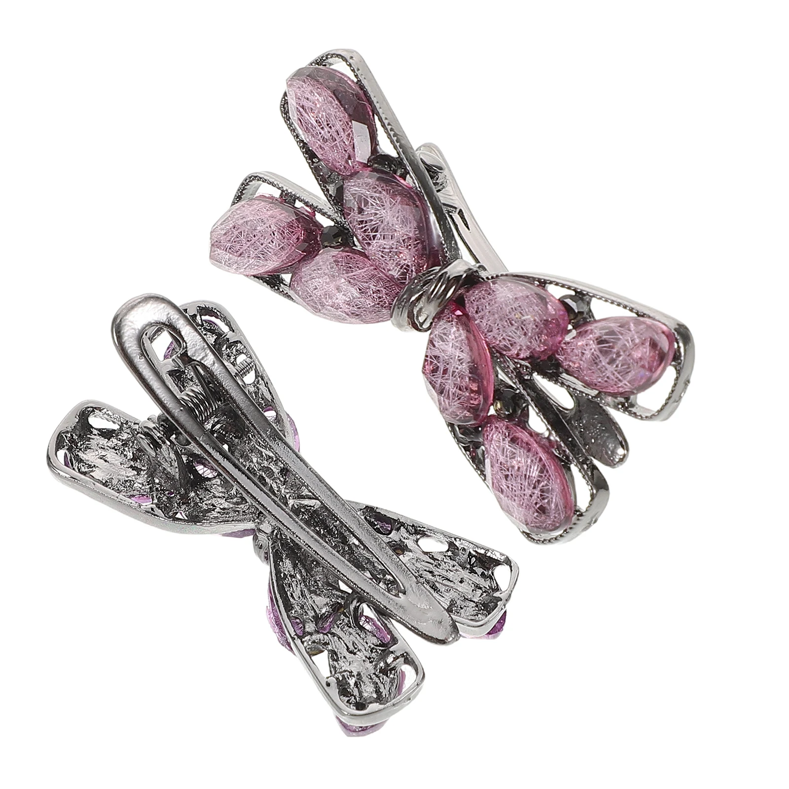 

2 Pcs Hairpin Bow Shaped Clip Clips Cross Alligator Alloy Rhinestone Bride Accessories Bows for Miss