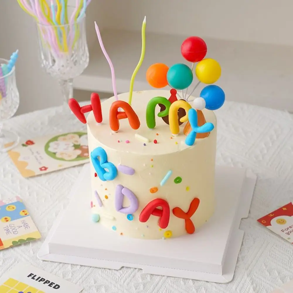 Creative Colorful Letters Balloons Happy Birthday Cake Ornament Handmade Diy Soft Rubber Kids Home Party Decoration