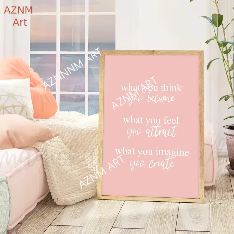 Inspirational Wall Art Women Pink Desk Decor Poster Quotes about Life Gallery Wall Canvas Painting Bedroom Living Room Wall Art