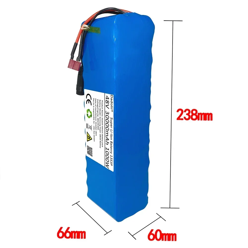 Batería de iones de litio para bicicleta eléctrica, paquete de 48V, 30Ah, 18650, 1000w, con enchufe en T y cargador de 54,6 v