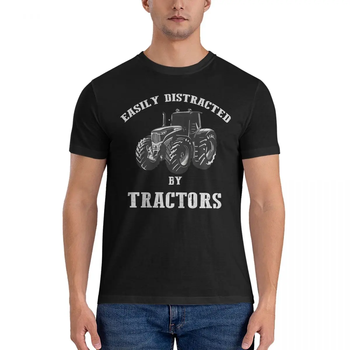 Men's T-Shirt Easily Distracted By Tractors Vintage Cotton Tee Shirt Short Sleeve FENDT T Shirt Round Neck Clothing 6XL