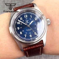 Tandorio Blue Green Sunburst Dial 36mm Pilot 20Bar Automatic Watch for Ladies Men NH35 PT5000 Sapphire Glass Screw Crown Leather