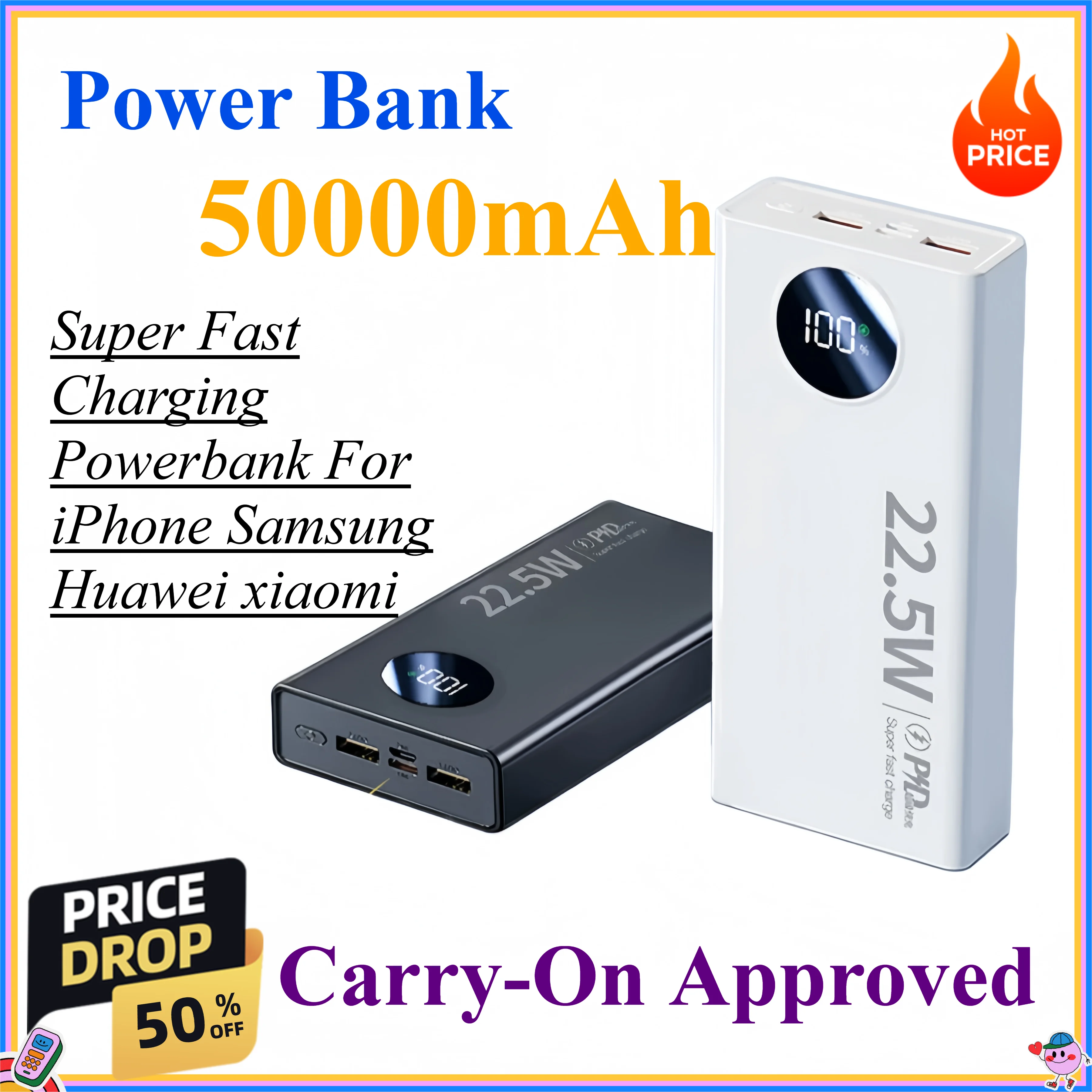 20000mAh 50000mAh High Capacity Power Bank Super Fast Charging Powerbank Portable Battery For iPhone Samsung Huawei xiaomi