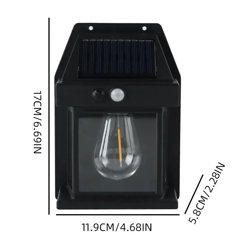 Solar Powered Waterproof Outdoor Wall Lamp with Tungsten Filament Induction Light for Garden Villa Night Lighting