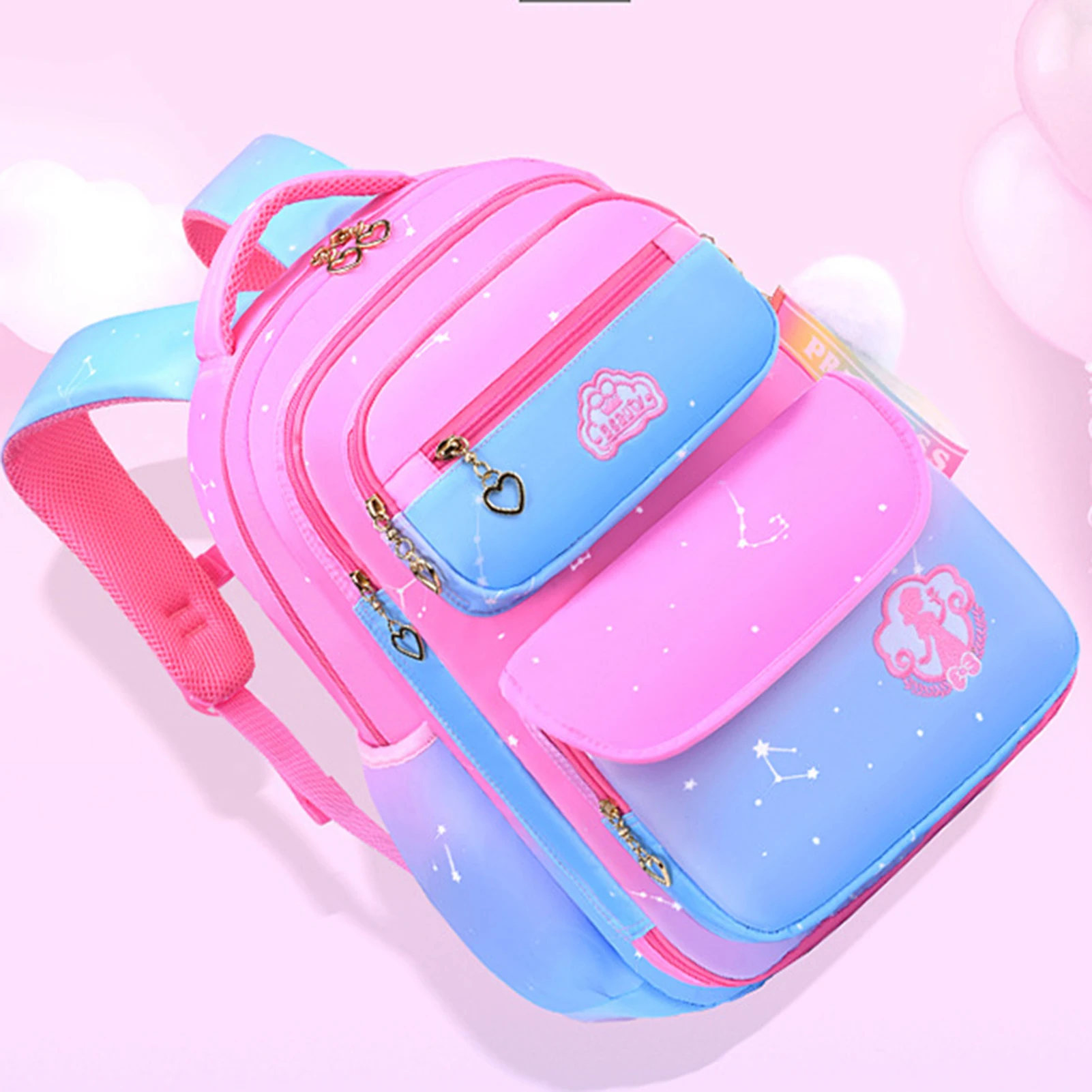 Cartoon Backpack for Girls Students Ultra-light Multi-pocket Shoulder Bag with Handle Suitable for Children Primary Schools