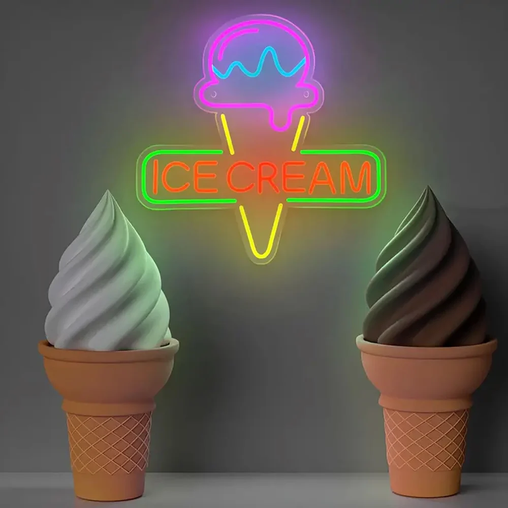 Ice Cream Led Neon Sign, Wall Decor For Neon Sign, USB Powered, Adjustable Brightness Led Neon Sign, For Bar, Restaurant, Mall