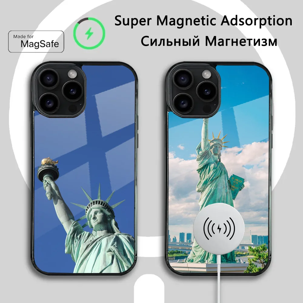 Statue of Liberty New York Phone Case For iPhone 16 15 14 13 12 11 Plus,Pro,Max Mini Magsafe Magnetic Wireless Charging