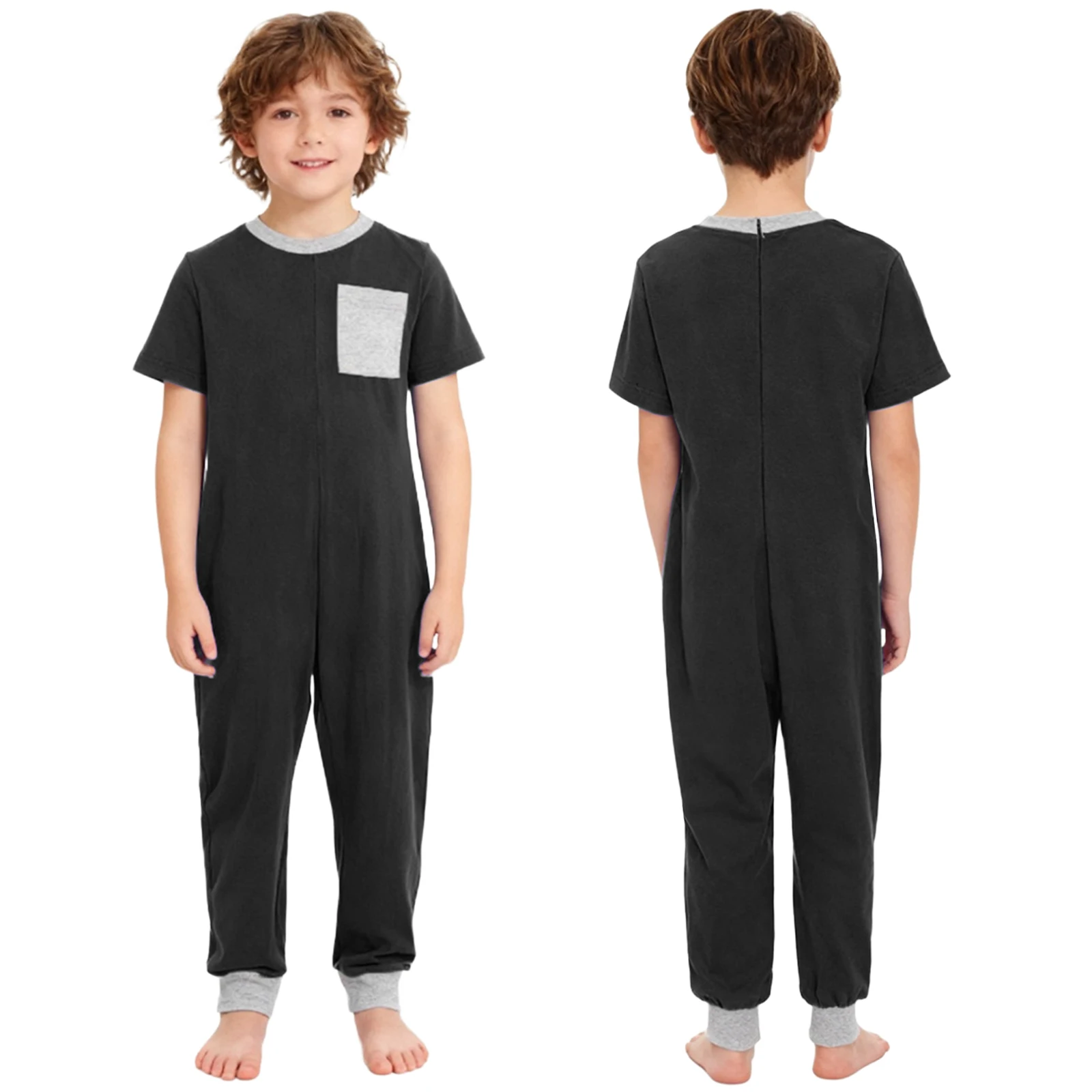 بدلة قفز قابلة للتكيف مضادة للقطط للأطفال والأولاد والبنات بأكمام طويلة وسحاب خلفي من قطعة واحدة للاحتياجات الخاصة والإعاقة