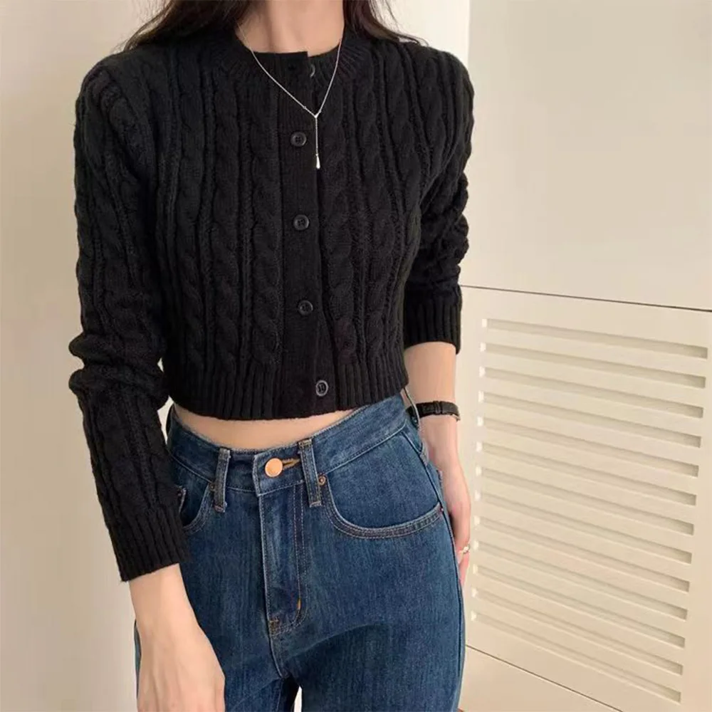 Short Cardigans Sweet Autumn Winter Korean Fashion Sweet Women Sweaters O Neck Solid All-match Sueter Mujer