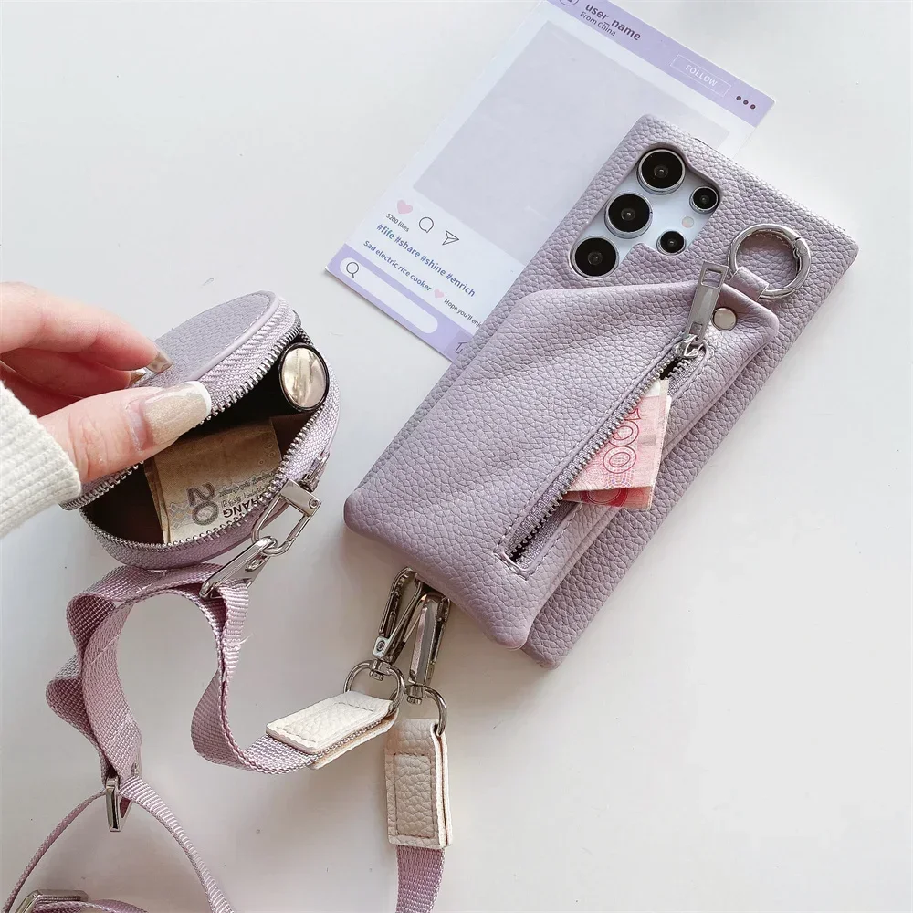 

Чехол-кошелек через плечо для телефона Samsung Galaxy S24 S23 S21 FE S25 S22 S20 Plus Note 20, ультра-карман для карт, кожаный чехол