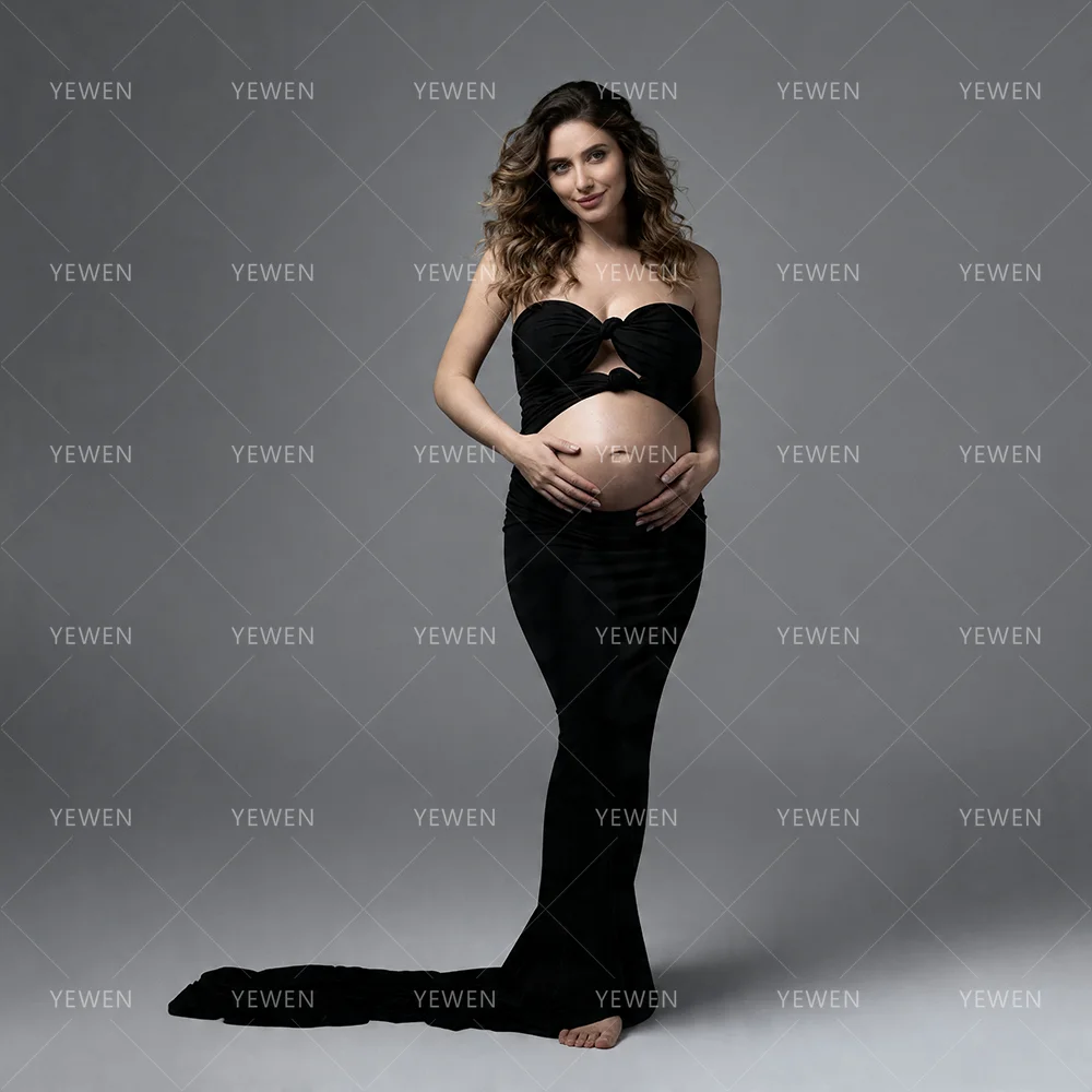 Comfortable Stretch Maternity 2 Piece Black Bodycon Pregnancy Outfit Sexy Bump Show Photoshoot Dress Minimalist Maternity Outfit