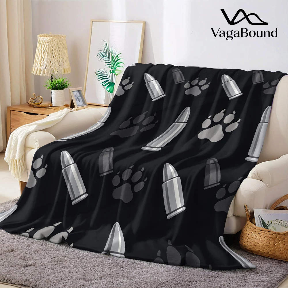 Tactical Bullet Paw Prints Flannel Blanket Warm Soft Halloween Christmas All-Season Couch Decorative Cozy Warm Gift
