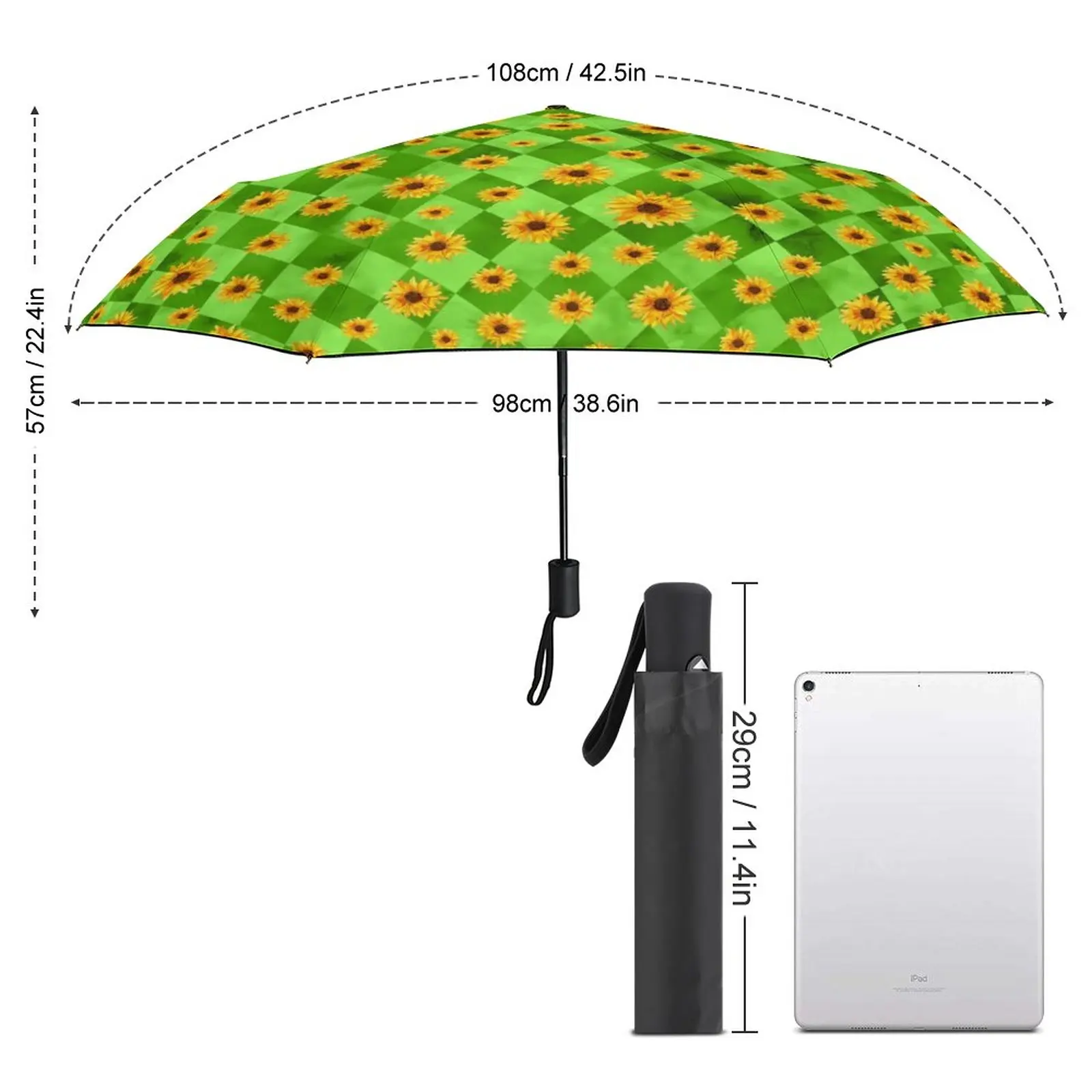 Abstract Sunflower Umbrella Green Skulls Rint Cheap Portable Umbrella Art Garden UV Protection Automatic Umbrella