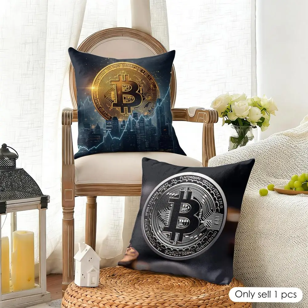 Housse de coussin B-Bitcoin Cryptocurrency Btc en lin biologique, taie d'oreiller carrée, durable, hypoallergénique et douce pour la peau