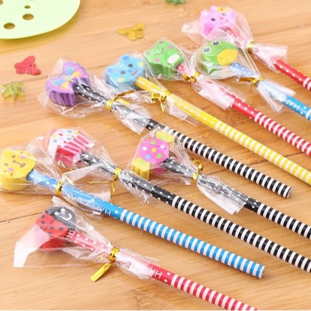 10pcs HB Christmas Pencils Random Pattern Eraser Tip Pencils With Eraser Cartoon Animals Holiday Pencil Set Writing & Drawing