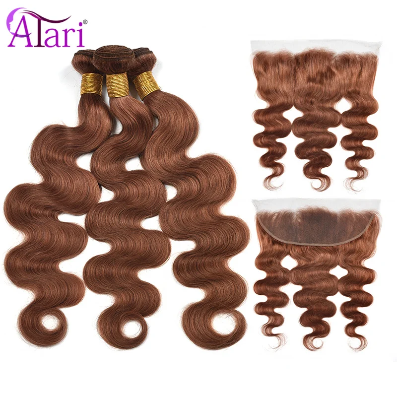 28 30 Inch Body Wave Bundles With Frontal Ginger Brown Transparent Lace Frontal with Bundles Brazilian Bundles With Frontal