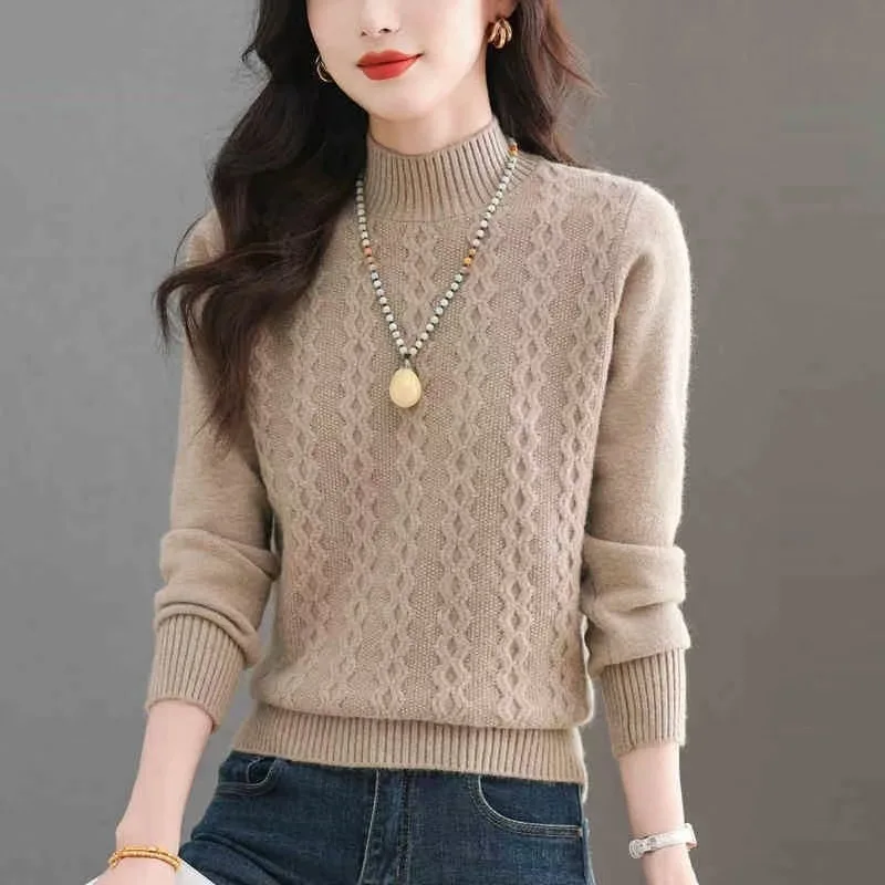セーター レディース 韓国ファッション ハーフハイネック プルオーバー プル ファム 2025 秋 無地 長袖トップス