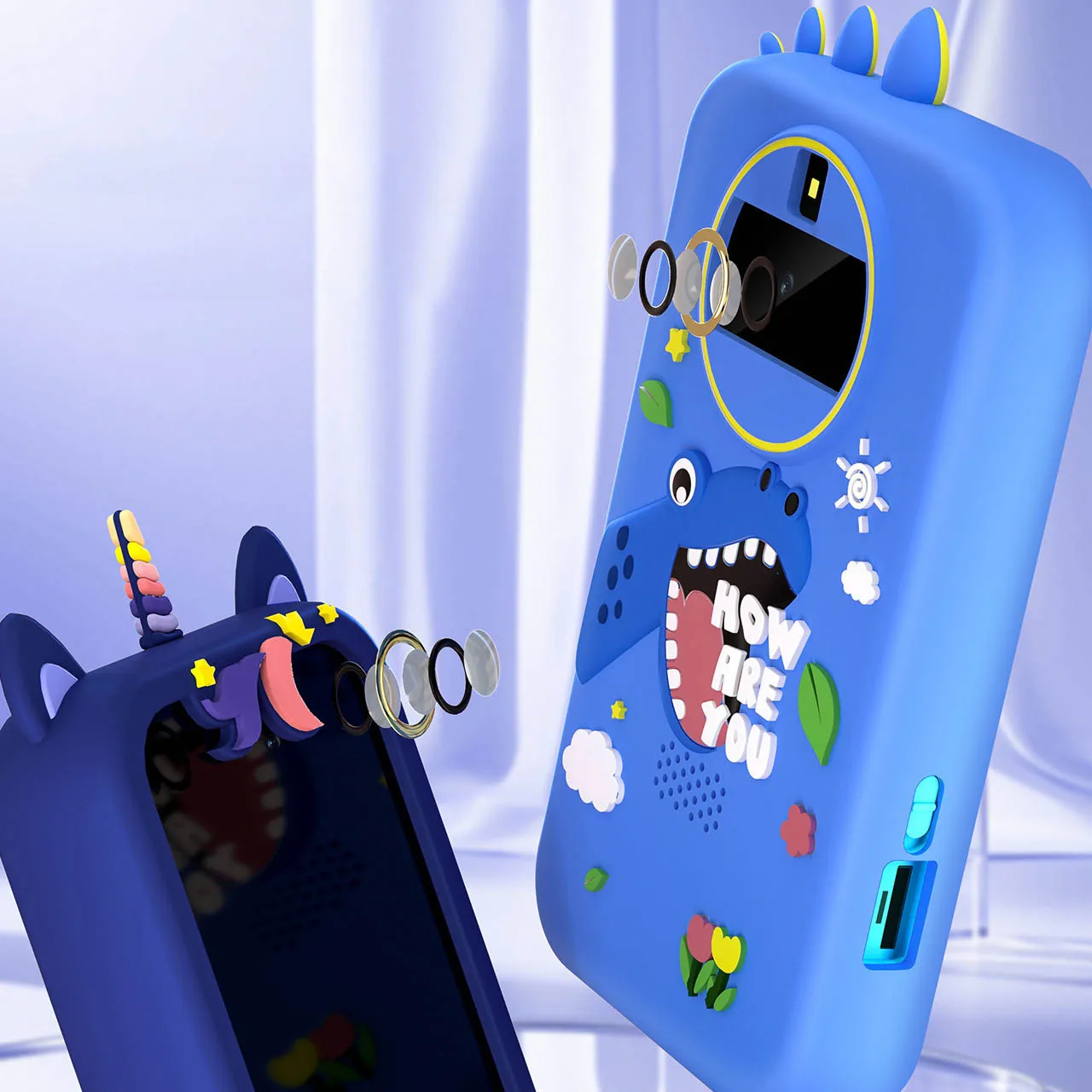 Il giocattolo per smartphone per bambini può essere fotografato/video MP3 con torcia sveglia video calendario calcolatrice registrazione doppia fotocamera