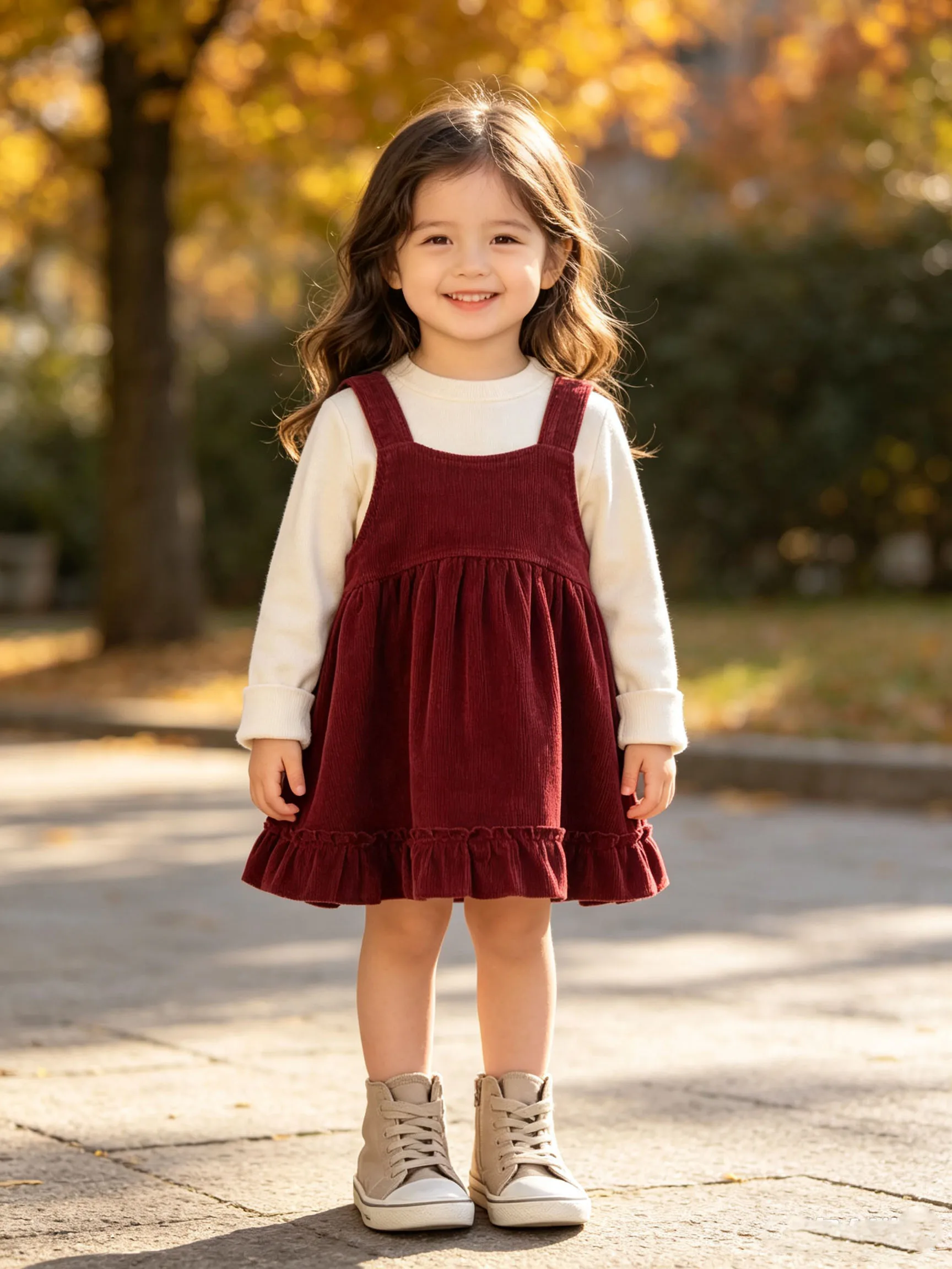 Ropa para Niñas, Chaleco de Pana, Vestido Color Granate, Otoño Invierno, Nuevo Vestido Casual Coreano para Bebé, Vestido de Princesa para Cumpleaños, Falda Infantil