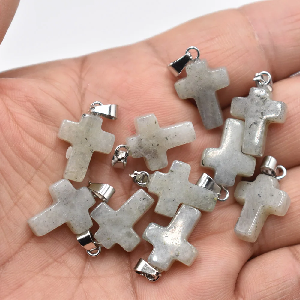 Großhandel 50 Stück/Lot Mode 12x16mm Natürlicher Tigerauge-Stein Rosenquarz Kreuzanhänger Charms Ohrringe Halsketten Schmuckherstellung – Detail 11