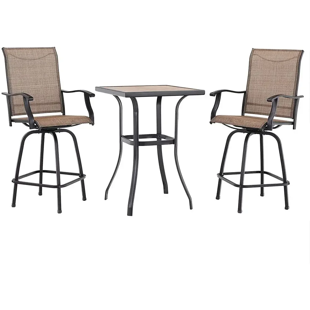 

3 PCS Patio Swivel Bar Set Outdoor Furniture Bar Height Bistro Set, 2 Bar Stools and 1 Table, High Top Table and Chairs Set of