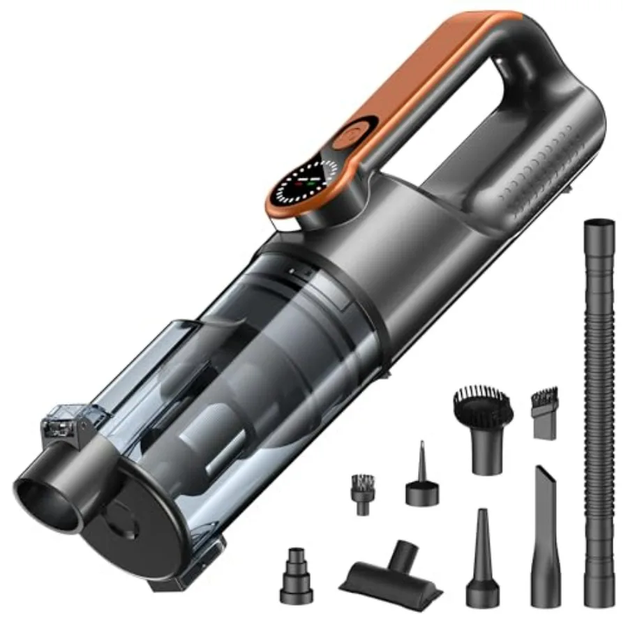 Car interior detailing vacuum: cordless handheld 2-in-1 vacuum blower, 25000PA suction, black ABS plastic, portable USB-C recha