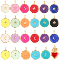 Dangle Star Moon Enamel Charm Pink Orange Turquoise Red Pendant Oil Dropped,Gold Plated Colour,Necklace Bracelet Pendant K02