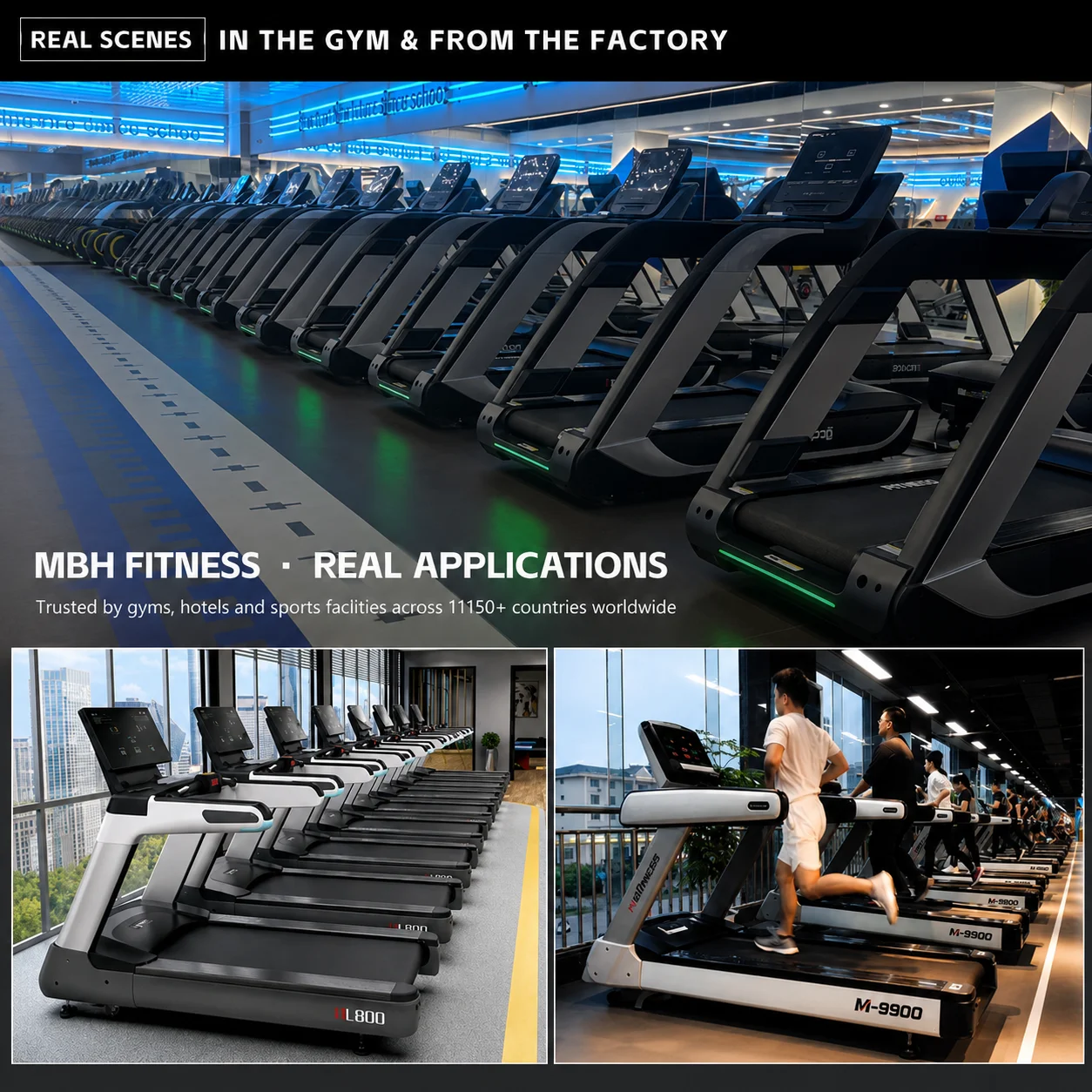 MBH Commercial Electric Treadmill Motor LED Screen Smart Features Exercise Programs Steel Plastic Construction 10-15km/h