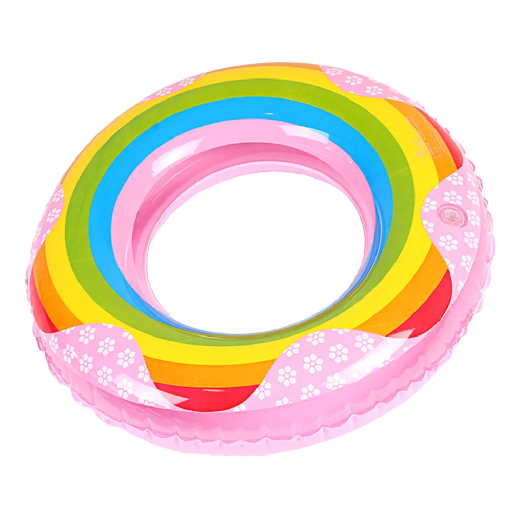 Надувное кольцо для плавания, 90 см, утолщенный Радужный дизайн, поплавок из ПВХ для летних водных развлечений, безопасное обучение плаванию