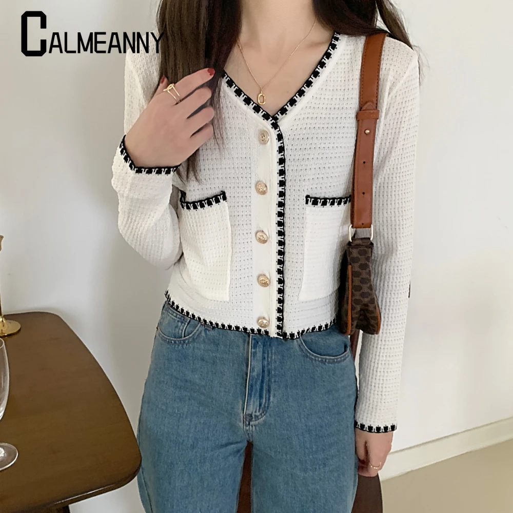 2023 Spring woman Cardigan Vintage V-nevk Blouses For Women Elegant Knit Shirt Tops Casual Slim Long Sleeve party streetwear