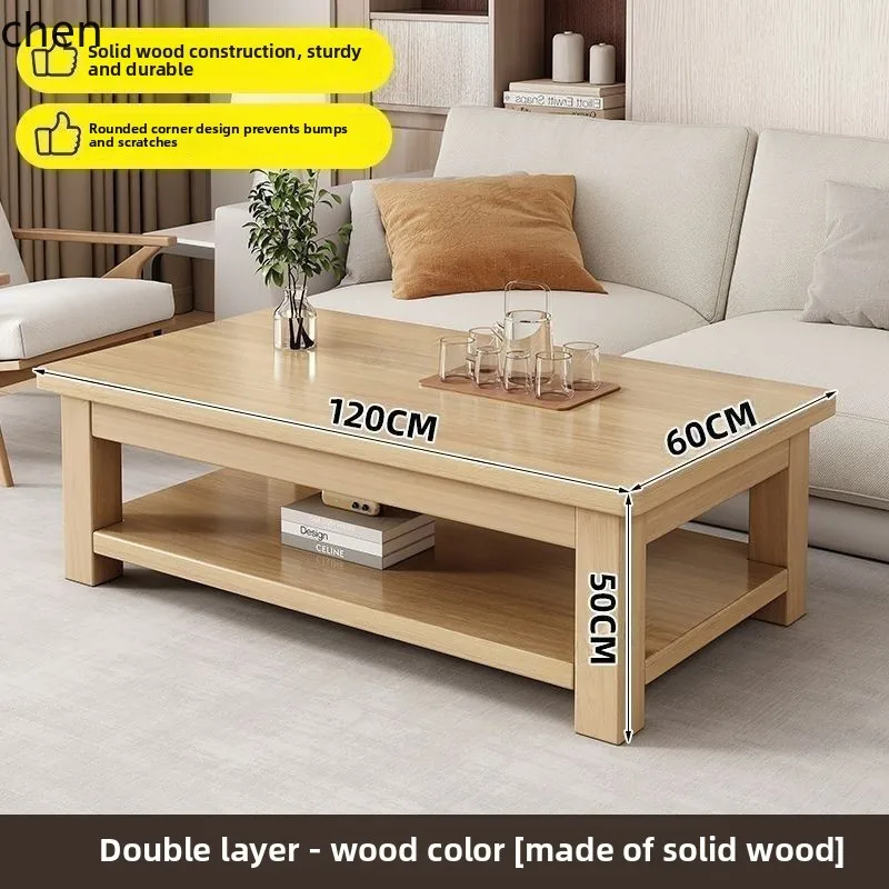 ZML Living Room Coffee Table Home Solid Wood Small Apartment Square Double Layer Tea Table Minimalist Table