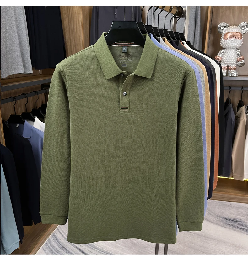 Hochwertiges Langarm-Poloshirt aus 100% Baumwolle für Herren, neue Luxus-Modemarke, Frühling/Herbst, luxuriöser Komfort, lässiges Business-T-Shirt. – Detail 16