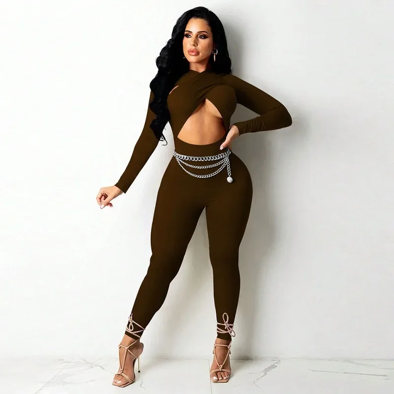 GUWU الخريف الشتاء مثير المرأة عبر التعادل بلون بذلة الجوف خارج نادي ليلة بذلة