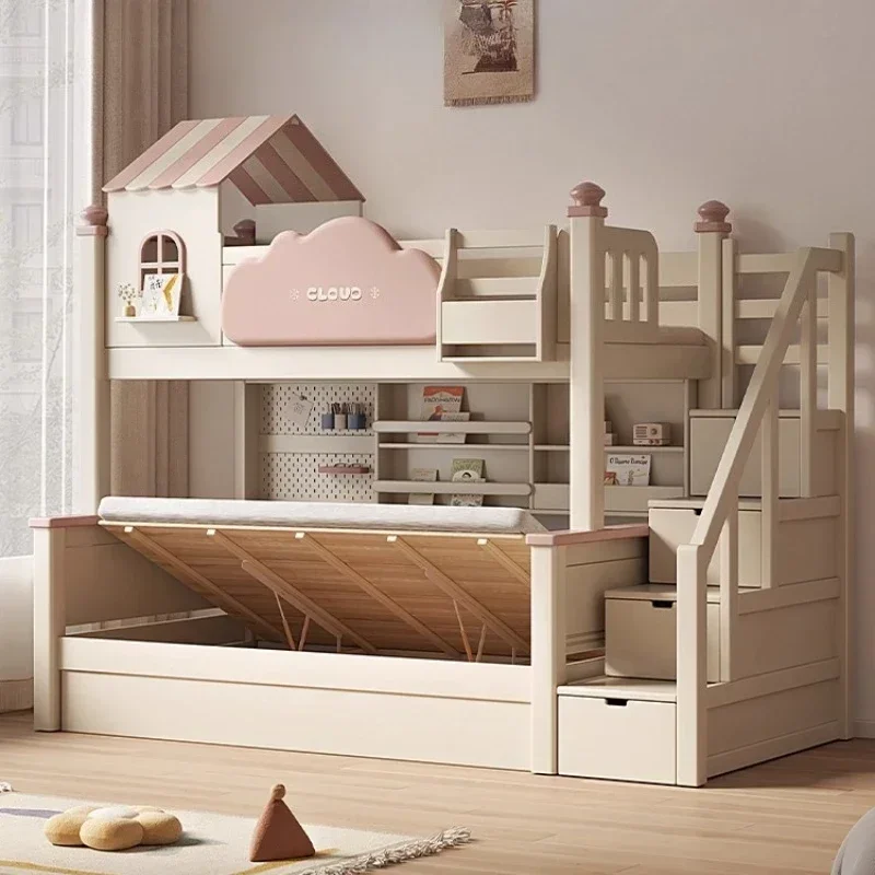 LSDrawers Storage Bunk Beds Nordic Pretty Unique King Size Frame Bunk Bed Up Down Ladder Cama Montessoriana Infantil Furniture