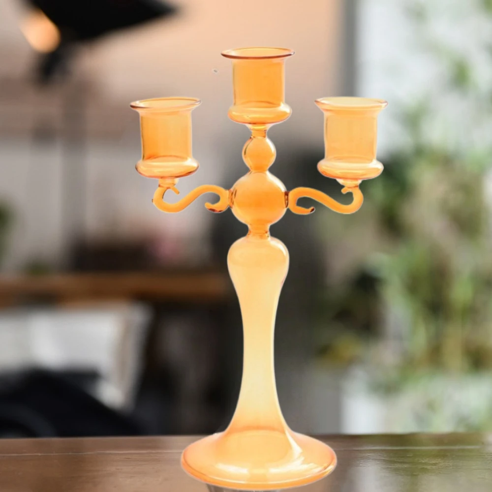 3 Heads Retro Transparent Candlesticks Taper Candle Holders Creative Romantic Table Centerpieces Wedding Party Decoration