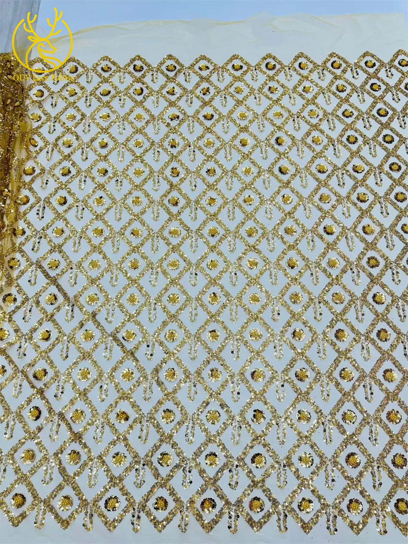 Wunderschöner afrikanischer nigerianischer Pailletten-Spitzenstoff in Diamantform, 2026, hochwertiger französischer Tüll zum Nähen von Abendkleidern – Detail 31