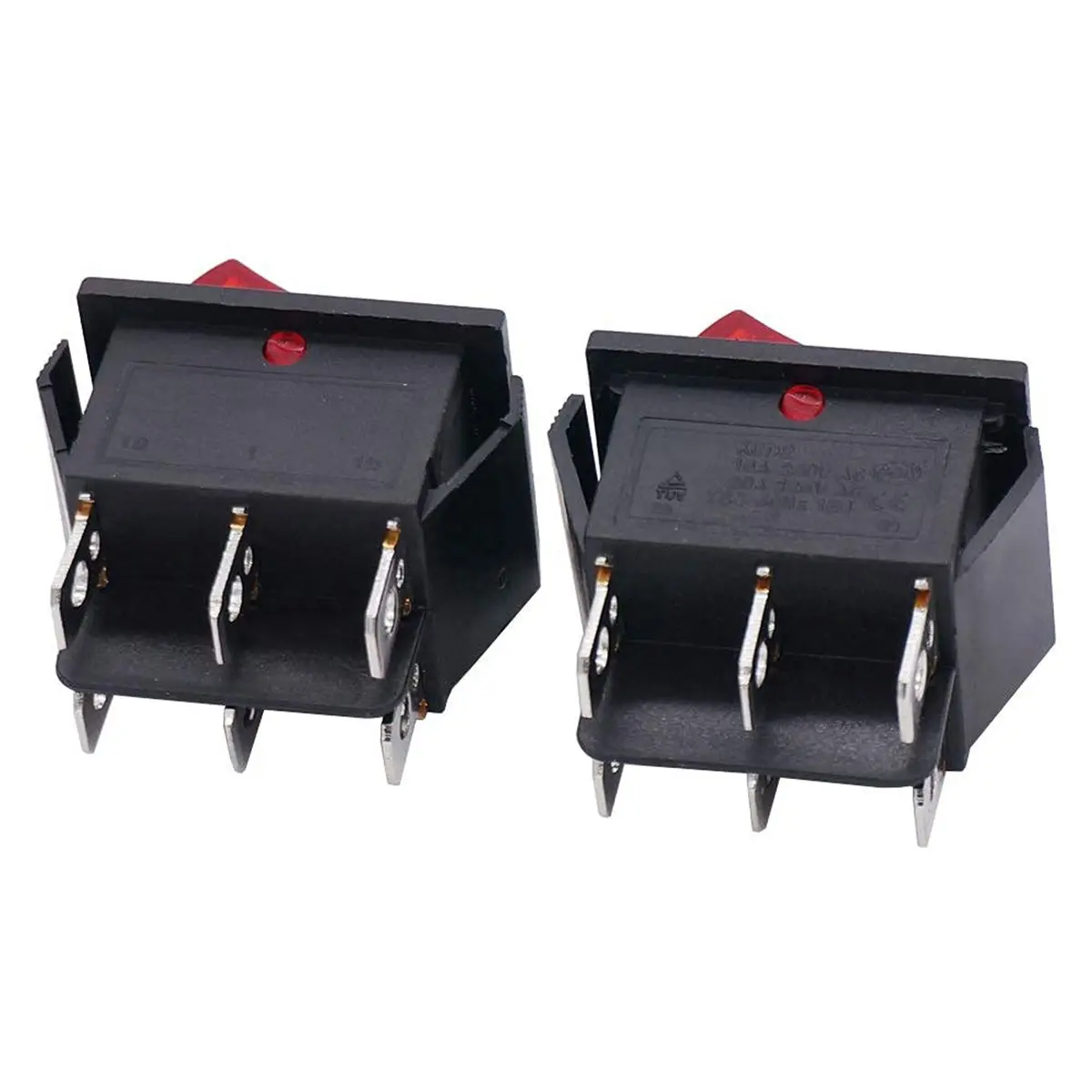 10PCS KCD4 Rocker Switch 6 Pins 16A/250V with Red Light Indicator, 2 Position Toggle Switches