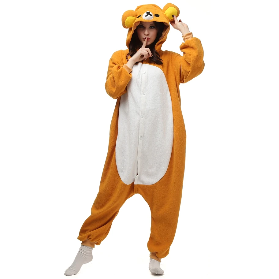 

Adult Rilakkuma Onesies Kigurumi Costume Animal Cartoon Polar Fleece Bear Pajamas Halloween Carnival Party Jumpsuit Homewear