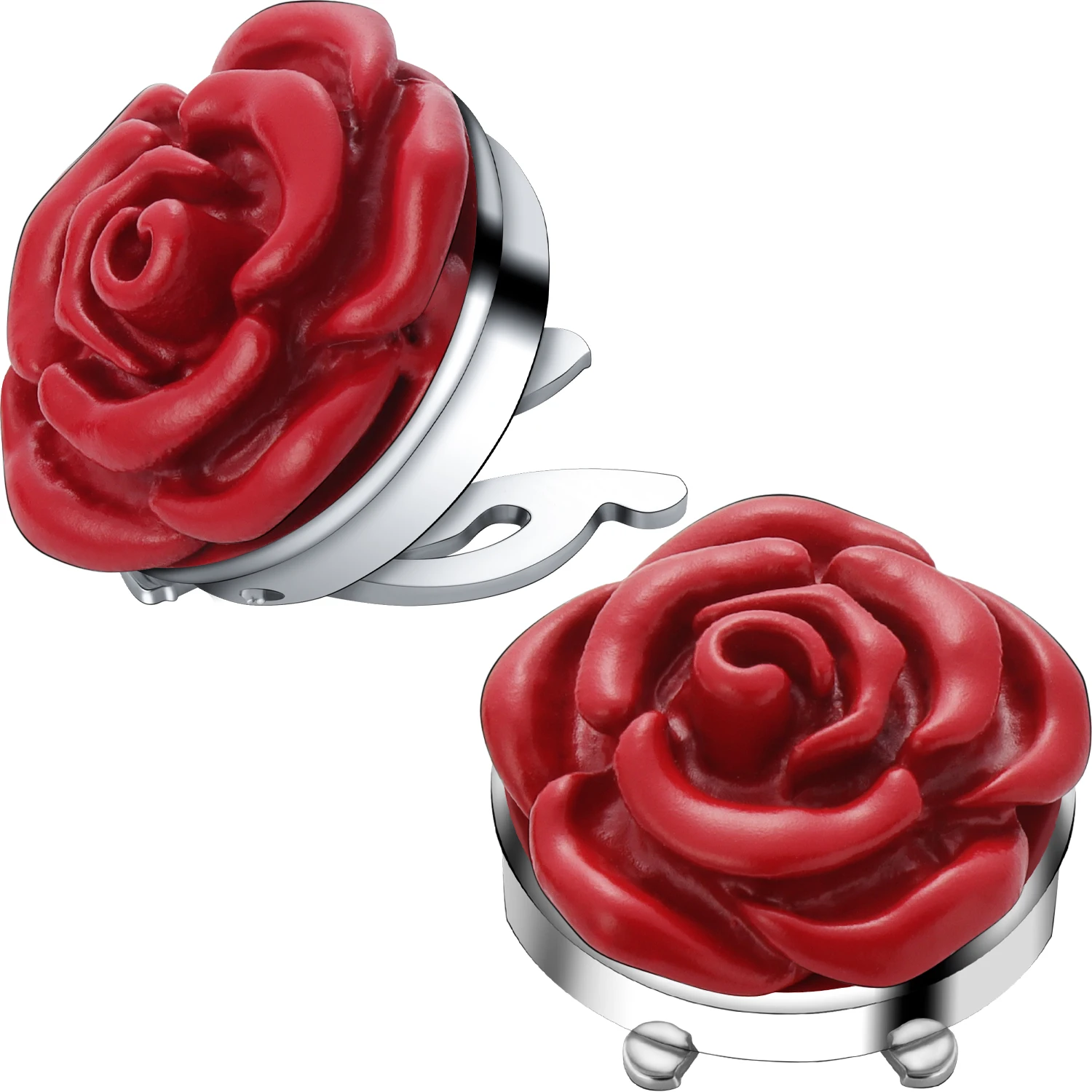 Red Rose Button Covers for Men 3D Flower Silver Tone 0.7 Inch No Sew Shirt Button Caps for Dress Shirt Wedding Valentine HAWSON