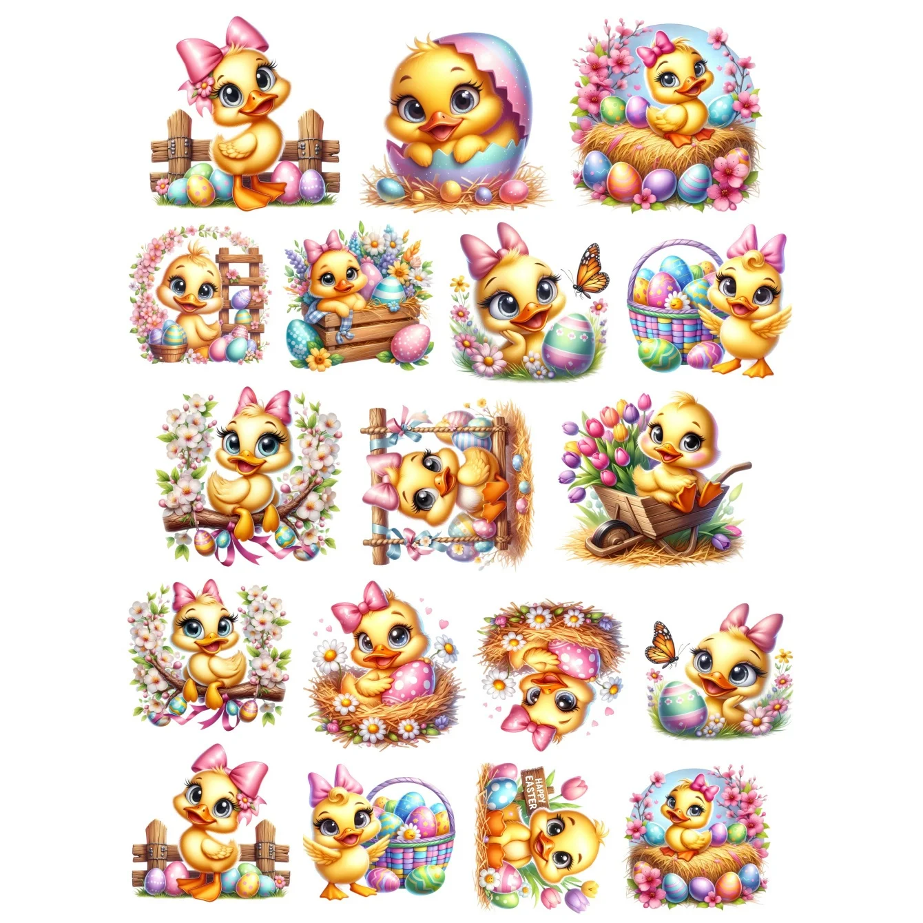 18pcs Cute Easter Duck Paper Stickers Homemade Bookkeeping Decals On Laptop / Decorative Scrapbooking / DIY Stickers Stationery