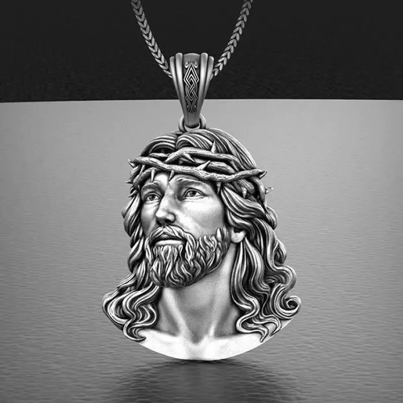 Metal  Exquisite Vintage Men\'s Necklace Crown of Thorns Jesus Necklace Jewelry Accessories Christian Faith Fashion Vintage Chain