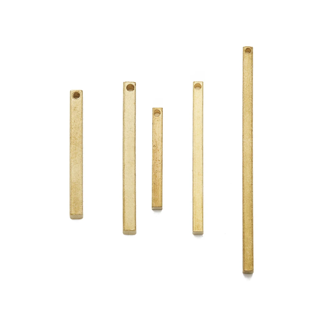 10pcs Raw Brass Square Long Bar Charms Pendant For 3d Cube Necklace Bracelet Jewelry Making Accessories