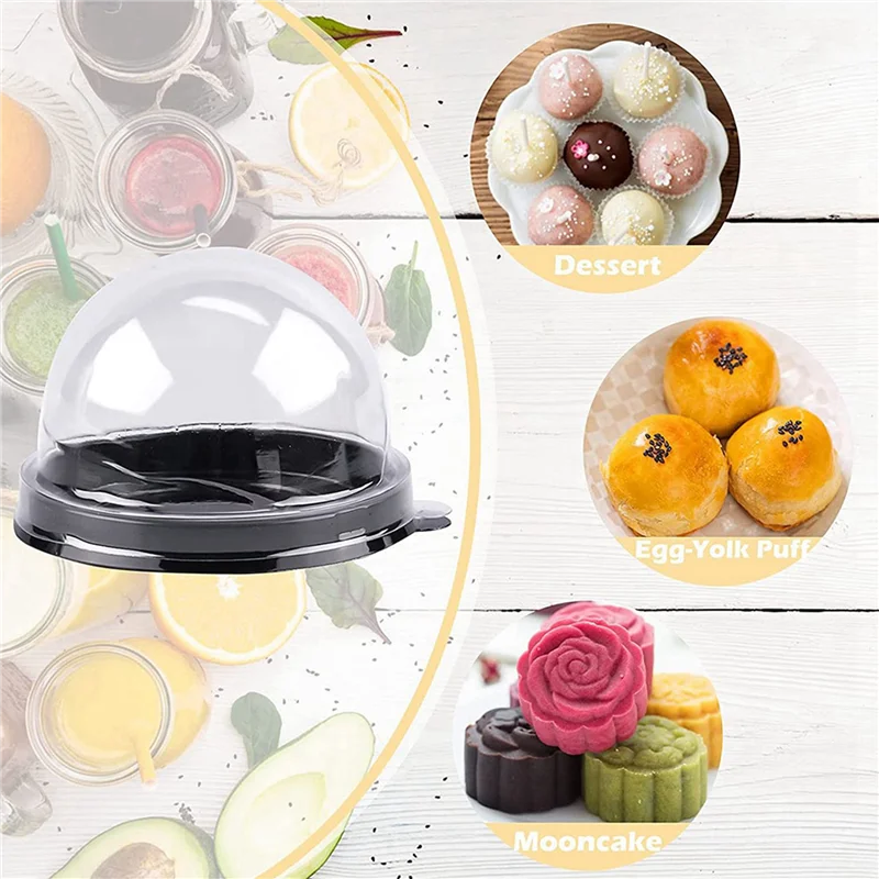 Förderung! 250 Stück Mini-Cupcake-Behälter, durchsichtige Kunststoff-Kuchenbox mit Kuppeldeckeln für Muffin, Mondkuchen, Dessert, Käse, Gebäck