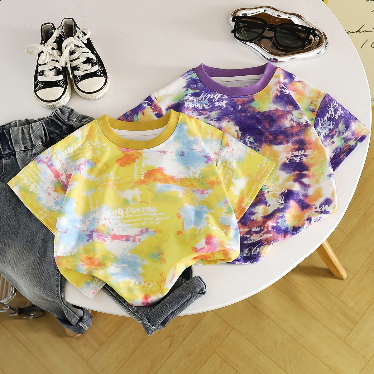 

Children Clothes 2-6Y Boys Tie Dye T-shirt Graffiti Print Soft Skin friendly Tee Fashion Streetwear Kids Casual Tops