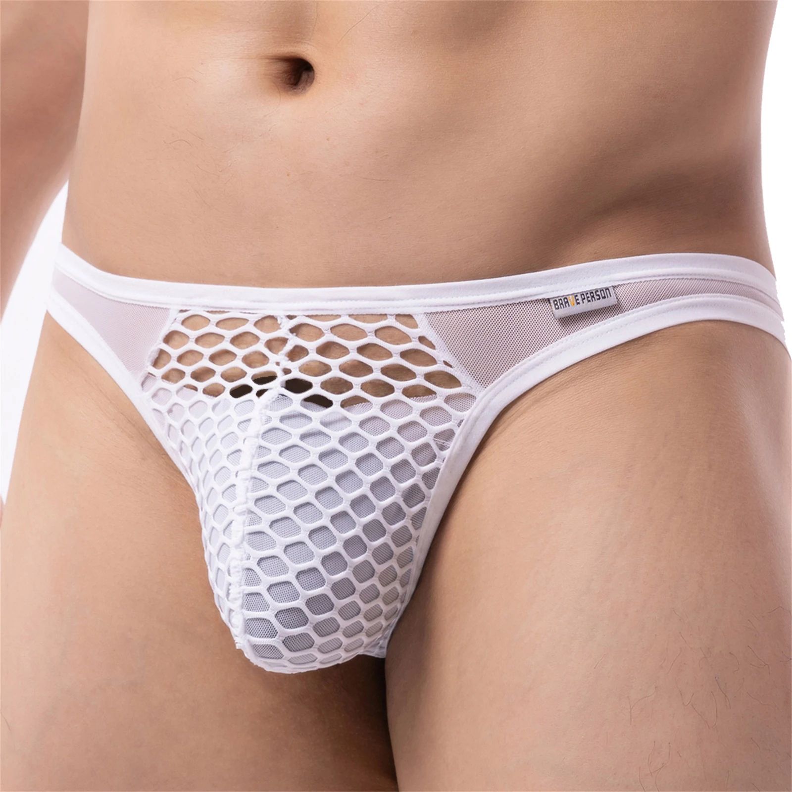 CLEVER-MENMODE T-Back Thong G String Sexy Men\'s Underwear Mesh Sheer Penis Pouch Fishnet Panties tanga Underpants Lingerie