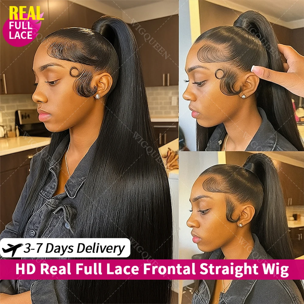 

360-градусные кружевные человеческие волосы, прямые парики с шнурком, 200% ультра-облегающие, настоящие HD прозрачные, полностью кружевные фронтальные бесклеевые парики