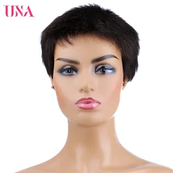 Una Short Human Hair Wig Handsome Crew Cut Hairstyle Wigs Natural Black Color Non-remy Human Hair For Women Or Men